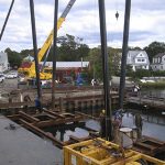 Workers Replacing Shiplift Next to Dock Near Bridgeport, CT