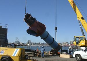 installing rebuilt saltwater pump at utility substation in Bew Haven, CT